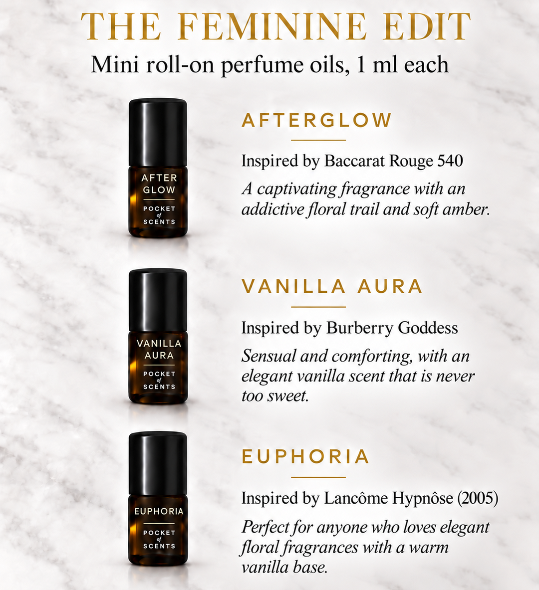 Scent guide feminine perfume oils from pocket of scents